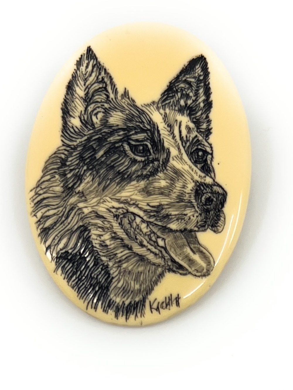 Australian Cattle Dog Pin Brooch Necklace Kim McClelland Scrimshaw Resin NEW